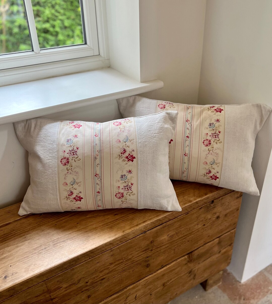 Vintage Linen Cushion Cottage Floral Cushion Etsy UK