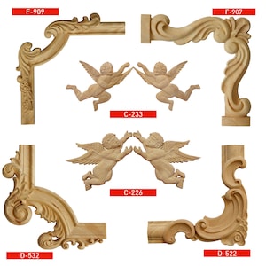 Unpainted Wood, Carved Corner, Applique Onlay, Home Wall Corners Embellishments, Rustic Farmhouse Decals