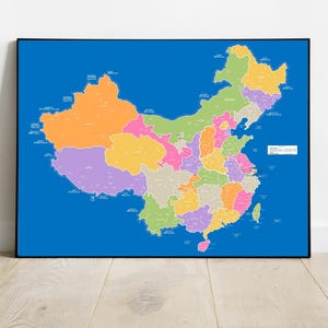 Carte de la Chine, carte détaillée de la Chine, plus grandes villes chinoises, affiche pour enfants avec caractères chinois hanzi de la PRC