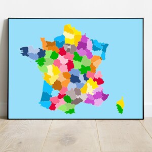 Carte de France montrant les départements, carte de france, grande décoration colorée, départements français, aimer la France,salon lumineux