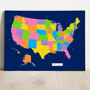 USA map, detailed map of United States of America, largest US cities, Kids bright educational poster, Large colourful map home décor,