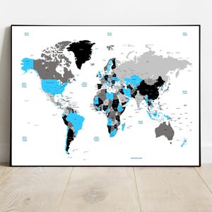 Detailed World Map with capital cities Wall Art Educational Geography Print Teacher Gift Unique Home Décor Modern office Classroom Aid