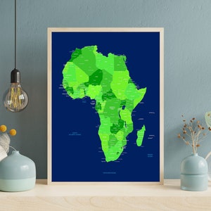 Large detailed map of Africa, Colourful country map home décor, Nursery wall art, World map, World poster, Africa poster, African Images