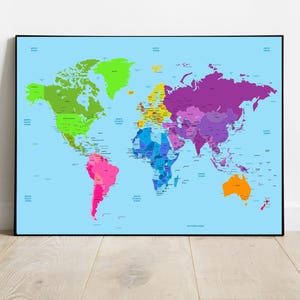 Carte du monde détaillée avec les capitales, décoration murale éducative, cadeau pour enseignant, décoration intérieure unique