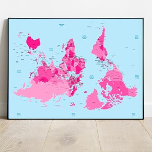South Up World Map Geography Wall Art Modern Office Decor Classroom Map Print Educational Wall Art Teacher Gift Unique Home Decor World