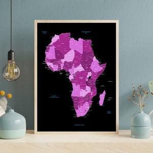 Large detailed map of Africa, Colourful country map home décor, Nursery wall art, World map, World poster, Africa poster, African Images
