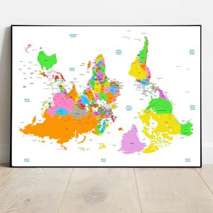 South Up World Map Geography Wall Art Modern Office Decor Classroom Map Print Educational Wall Art Teacher Gift Unique Home Decor World