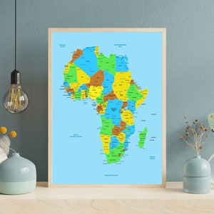 Large detailed map of Africa, Colourful country map home décor, Nursery wall art, World map, World poster, Africa poster, African Images