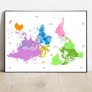 Upside Down World Map Wall Art Educational Decor Teacher Gift Unique Home Decor Geography Print South Up Map Office Modern Classroom Aid