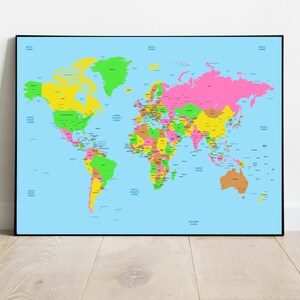 Carte du monde détaillée avec les capitales, décoration murale éducative, cadeau pour enseignant, décoration intérieure unique