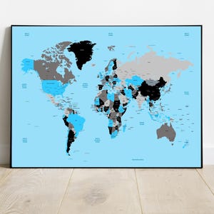 Detailed World Map with capital cities Wall Art Educational Geography Print Teacher Gift Unique Home Décor Modern office Classroom Aid