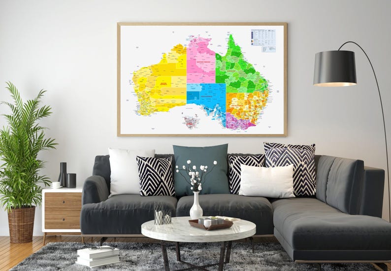 Detailed Australia Map Poster, Country Map With Cities & States and ...