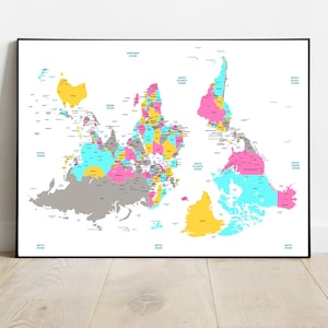 South Up World Map Geography Wall Art Modern Office Decor Classroom Map Print Educational Wall Art Teacher Gift Unique Home Decor World