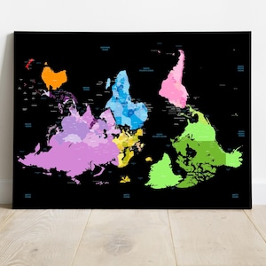 Carte du monde à l'envers, décoration murale éducative, cadeau pour enseignant, décoration intérieure unique, aide à la classe moderne