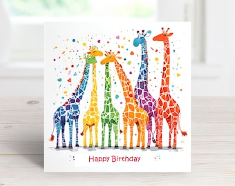 Printable happy birthday card, Colourful birthday greeting, Digital colourful card, Cow animals card, Instant download greeting card