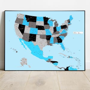 USA Central America and Caribbean map, detailed map of United States of America, largest US cities, Large colourful map home décor