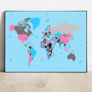 Carte du monde détaillée avec les capitales, décoration murale éducative, cadeau pour enseignant, décoration intérieure unique