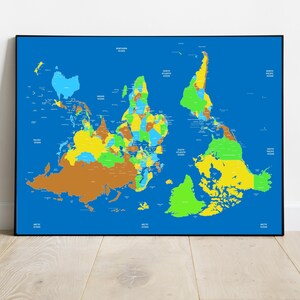 South Up World Map Geography Wall Art Modern Office Decor Classroom Map Print Educational Wall Art Teacher Gift Unique Home Decor World