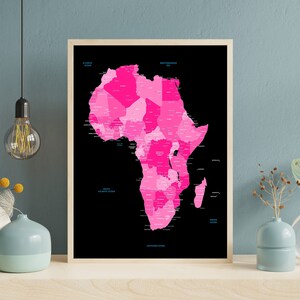 Large detailed map of Africa, Colourful country map home décor, Nursery wall art, World map, World poster, Africa poster, African Images