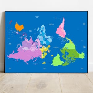 South Up World Map Geography Wall Art Modern Office Decor Classroom Map Print Educational Wall Art Teacher Gift Unique Home Decor World