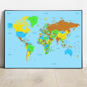 French English world map Carte Française Geography Wall Art Modern Office Décor Classroom Print Educational Wall Art Modern Classroom Aid