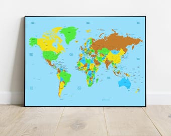 Chinese and English Bilingual World Map - Large Print For Use in Office, Home & Classroom