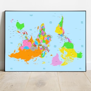 Carte du monde à l'envers, décoration murale éducative, cadeau pour enseignant, décoration intérieure unique, aide à la classe moderne