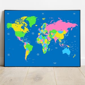 Carte du monde détaillée avec les capitales, décoration murale éducative, cadeau pour enseignant, décoration intérieure unique
