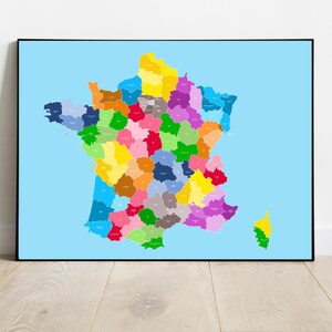 Carte de France avec les départements, carte de france, grande décoration intérieure colorée, départements français, salon lumineux