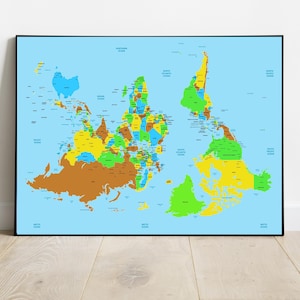 Carte du monde allemande et anglaise à l'envers, décoration éducative avec le sud en haut, art mural moderne pour salle de classe et bureau,