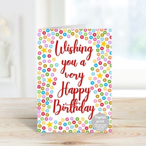 Printable happy birthday card, Colourful birthday greeting, Digital colourful card, Cow animals card, Instant download greeting card