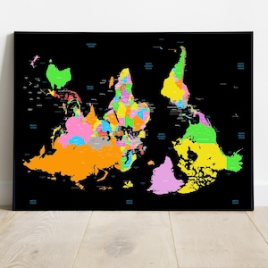 Upside Down World Map Wall Art Educational Decor Teacher Gift Unique Home Decor Geography Print South Up Map Office Modern Classroom Aid