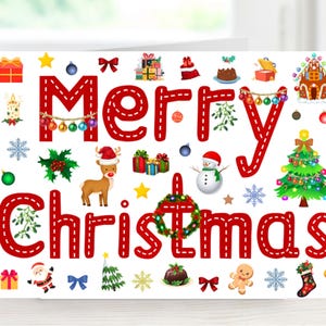 Merry Christmas card, Printable festive card, Digital seasons greetings holiday card, Instant download greeting card, Xmas card