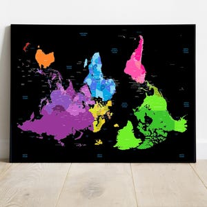 South Up World Map Geography Wall Art Modern Office Decor Classroom Map Print Educational Wall Art Teacher Gift Unique Home Decor World