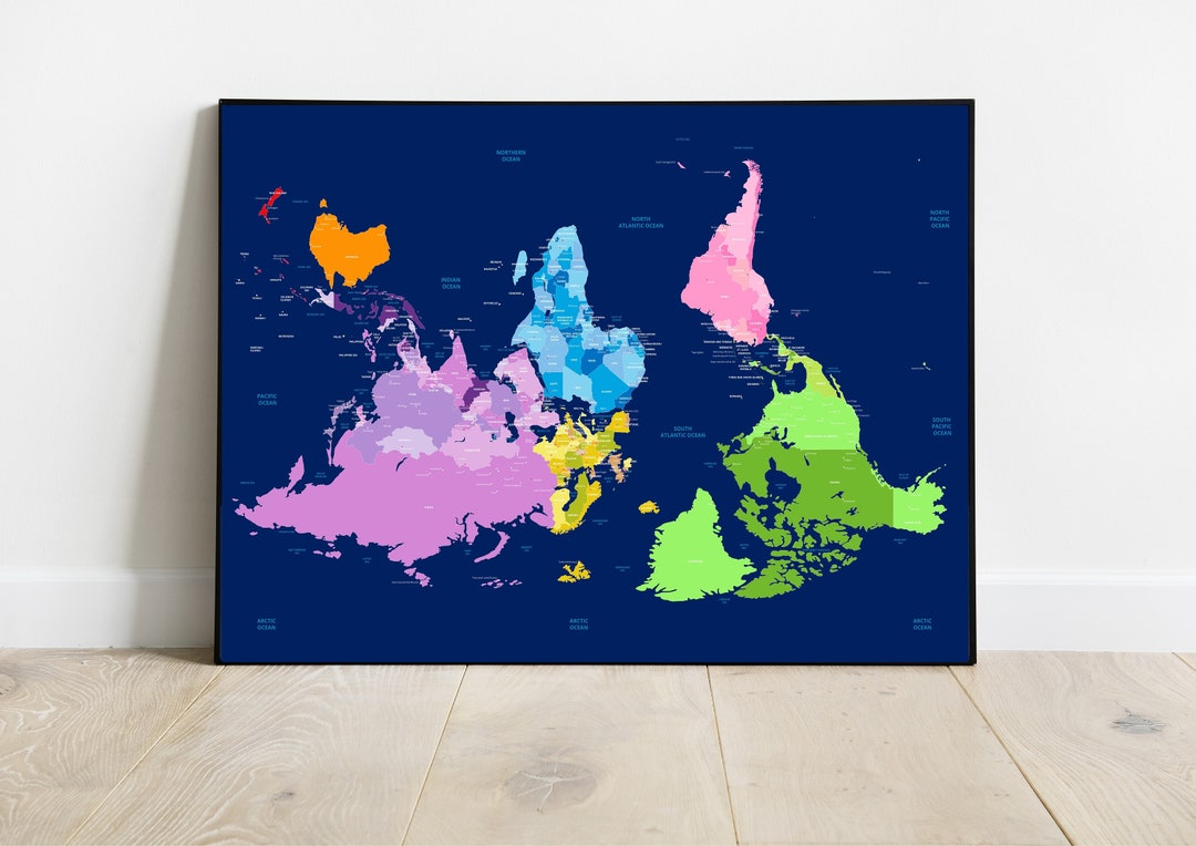 Upside Down World Map With Countries Bottom Up Capital Cities Poster Il 1080xN.6113724230 4yfl 