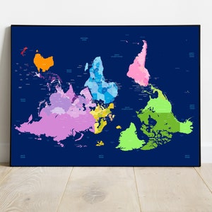 South Up World Map Geography Wall Art Modern Office Decor Classroom Map Print Educational Wall Art Teacher Gift Unique Home Decor World