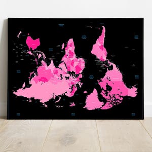 South Up World Map Geography Wall Art Modern Office Decor Classroom Map Print Educational Wall Art Teacher Gift Unique Home Decor World