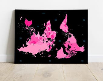逆さまの世界地図プリント、南向き、芸術的な地理 - Etsy 日本