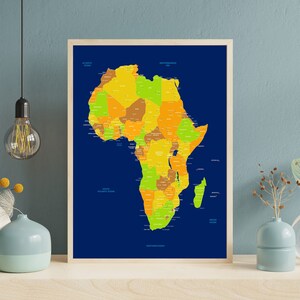 Large detailed map of Africa, Colourful country map home décor, Nursery wall art, World map, World poster, Africa poster, African Images