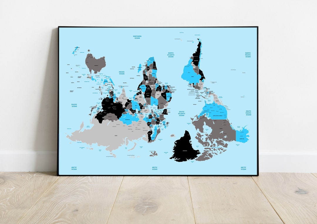 Sotuth Up Map Example Upside Down World Map With Countries, Kids Bright Educational Poster ...