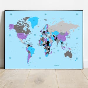Detailed World Map with capital cities Wall Art Educational Geography Print Teacher Gift Unique Home Décor Modern office Classroom Aid