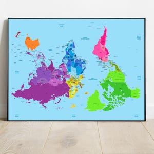 Upside Down World Map Wall Art Educational Decor Teacher Gift Unique Home Decor Geography Print South Up Map Office Modern Classroom Aid
