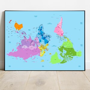 Carte du monde à l'envers, décoration murale éducative, cadeau pour enseignant, décoration intérieure unique, aide à la classe moderne