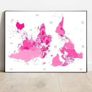 Carte du monde à l'envers, décoration murale éducative, cadeau pour enseignant, décoration intérieure unique, aide à la classe moderne