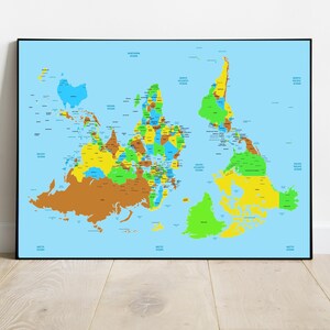Carte du monde inversée en chinois et en anglais, décoration éducative en chinois mandarin, art mural moderne pour salle de classe et bureau