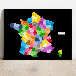 Detailed map of France, carte de france, largest French cities, Large colourful home décor, Régions et départements français, black font