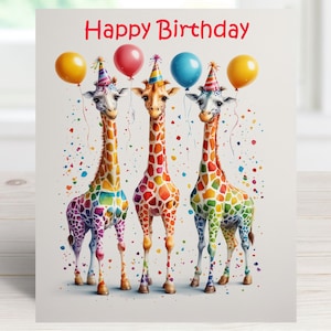 Printable happy birthday card, Colourful birthday greeting, Digital colourful card, Cow animals card, Instant download greeting card