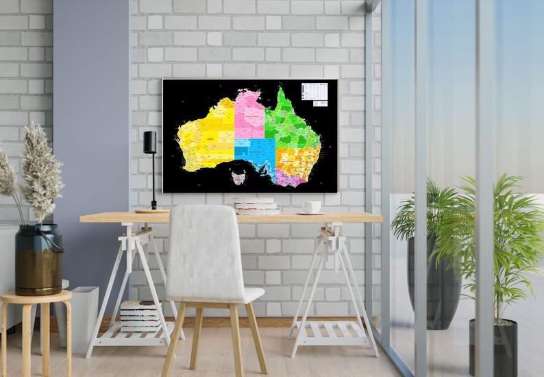 Detailed Australia Map Poster, Country Map With Cities & States and ...