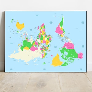 Carte du monde à l'envers, décoration murale éducative, cadeau pour enseignant, décoration intérieure unique, aide à la classe moderne