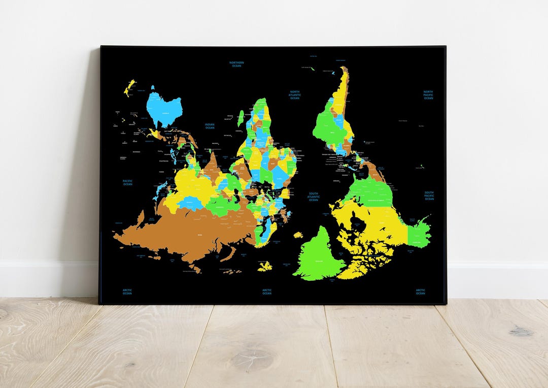 South up World Map Geography Wall Art Modern Office Decor Classroom Map ...